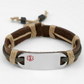 Logan Leather Hemp Medical Bracelet Engravable Front Gray Green Accent